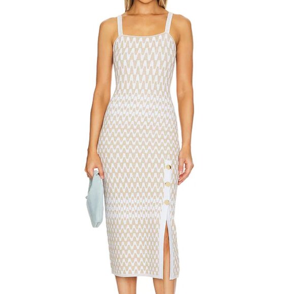 NWT$495 MILLY Sleeveless Intarsia Gradient Zig Zag Midi Tank Bodycon Dress S - Picture 1 of 16